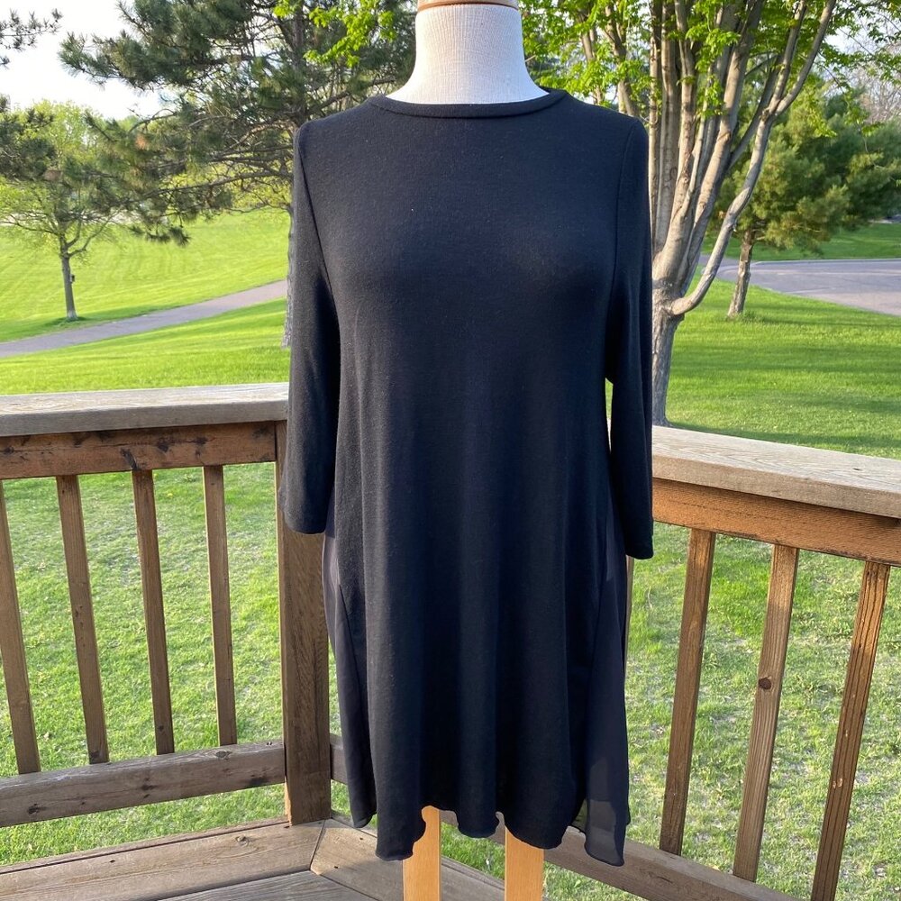 Arianna by Howard's Womens Tunic Dress S/M Black Knit Short Sleeves Boat Neck - Picture 2 of 12